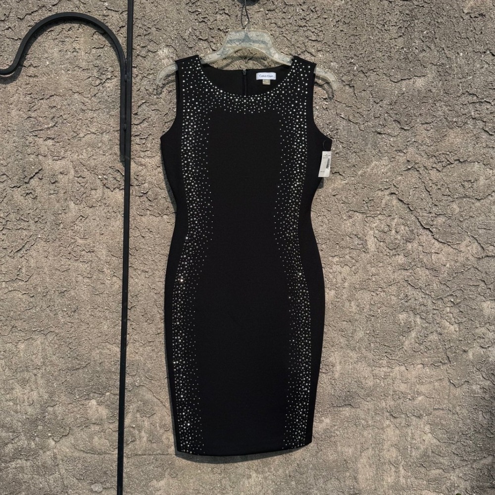 Calvin Klein Sheath Dress Women 4 Black Rhinestone Embellished CD5A1267